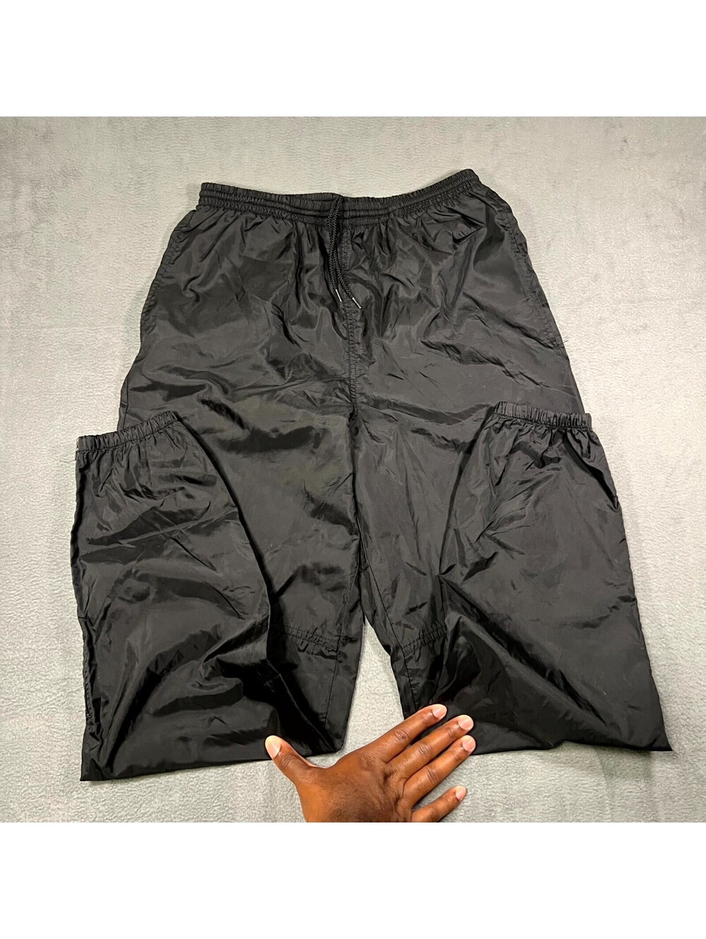 Vintage Nike Pants Black Mens Medium Windbreaker Drawstring Ankle Zip Athleisure